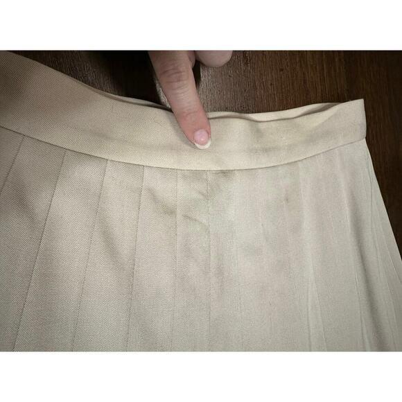 VTG Ellen Tracy Midi Skirt Size 4 Beige Pleated Preppy Academia Office Work Twee - Picture 7 of 11